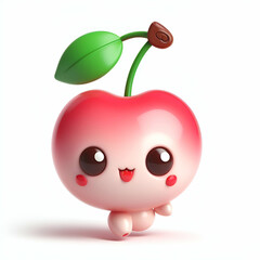 3d cute cherry on white background