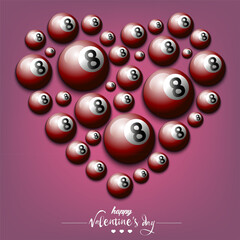 Happy Valentines Day. Heart made of billard balls
