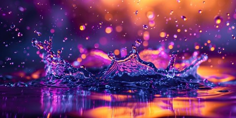 Vibrant water splashes against the mesmerizing neon lights