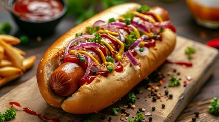Savor the Flavor: Close-Up of a Delicious Hot Dog Ready for a Summer Picnic