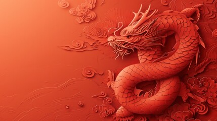 Obraz premium Chinese New Year dragon watercolor background. Hand drawn art.