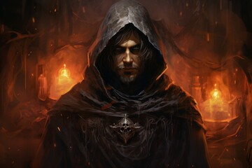 Fototapeta na wymiar A brooding and mysterious warlock, bound to a powerful otherworldly patron and wielding eldritch powers. - Generative AI