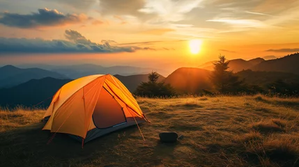 Foto op Plexiglas camping in the mountains at sunset © Aku Creative