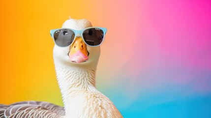 Portrait of a funny goose in sunglasses - obrazy, fototapety, plakaty