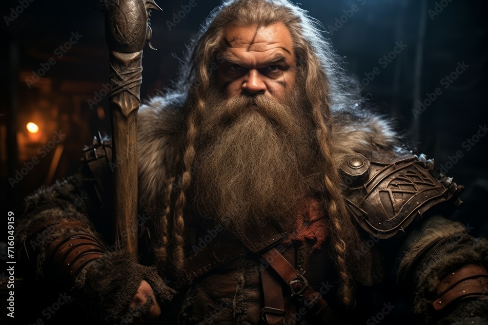 Canvas Prints A battle-hardened dwarf warrior, renowned for skill with a warhammer and unyielding determination. - Generative AI