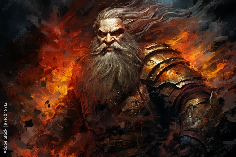 Canvas Prints a battle-hardened dwarf warrior, renowned for skill with a warhammer and unyielding determination. -