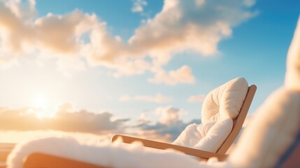 Take in the breathtaking scenery from the comfort of our designer lounge chairs, where every seat is the best seat in the house for watching the dreamy clouds glide by. - obrazy, fototapety, plakaty