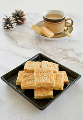 Shortbread squares with tea