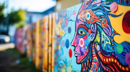 Closeup of a vibrant street art installation promoting mental health awareness, emphasizing the communitys efforts to address all aspects of healthcare.