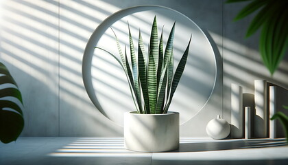 Sansevieria or snake plant in a pot  living room interior background.