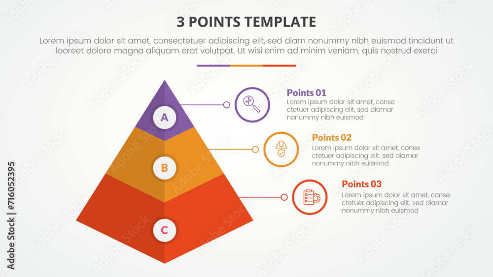Aufkleber 3 points stage template infographic concept for slide presentation with 3d pyramid shape with 3 poin