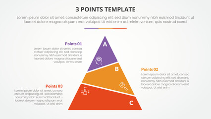 3 points stage template infographic concept for slide presentation with slice pyramid unbalance with 3 point list with flat style - obrazy, fototapety, plakaty