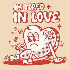Cute retro cartoon heart character illustration