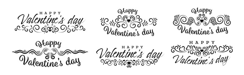 Line art, happy valentines day text set, vintage love decoration. Black love concept labels, valentine's day text to use for love greetings, valentine's day card. Hand drawn love concept vector set.