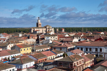 Fototapeta na wymiar Coca, province of Segovia, Castilla y Leon, Spain. Panoramic of the city and the church of Santa Maria la Mayor,