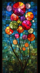 Stained glass window background with colorful balloons abstract.