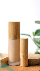 Set of wooden bamboo cosmetics on a white background cosmetics