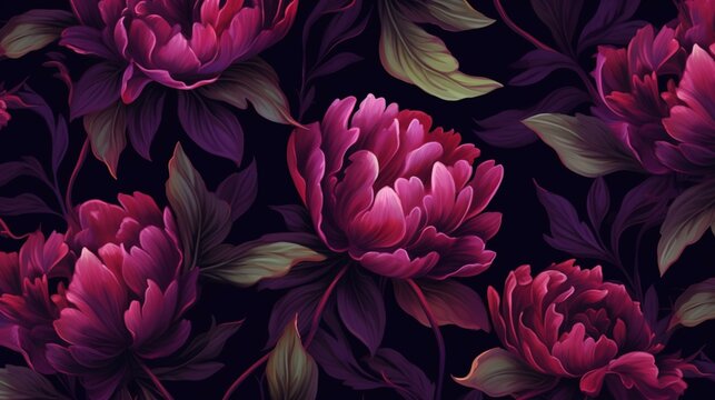 Seamless vector background with dark purple red peon Ai Generative