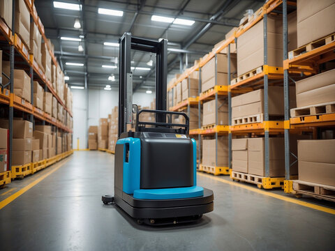 AGV (Automated guided vehicle) in warehouse logistic and transport.
