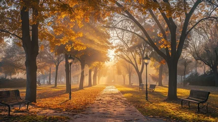 Zelfklevend Fotobehang autumn city park at sunrise © buraratn