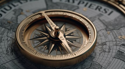 A compass sits on a map with the word compass on it Ai Generative