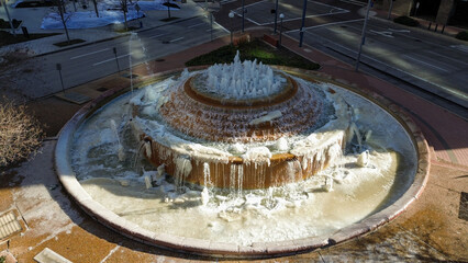Frozen water fountain in downtown Houston, Texas