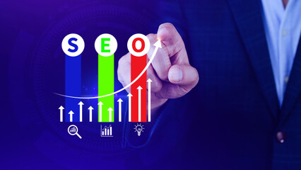SEO concepts, SEO Search Engine Optimization, concept for promoting ranking traffic on website, optimizing your website to rank in search engines or SEO.