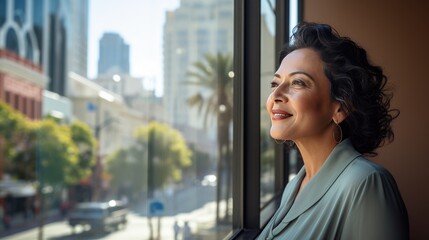 Mexican senior business woman looking at the window 