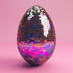 Sparkling with festive cheer, a glittering disco ball egg steals the show on a vibrant pink canvas, bringing joy and artistry to any easter greeting card