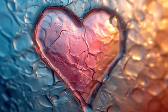 A delicate heart etched in shimmering glass, evoking the tender romance of valentine's day against an abstract backdrop