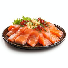 a smoke salmon crevette platter, studio light , isolated on white background