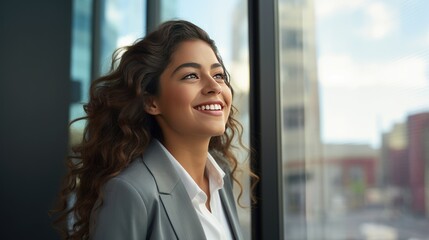 Fototapeta premium Mexican young business woman looking at the window