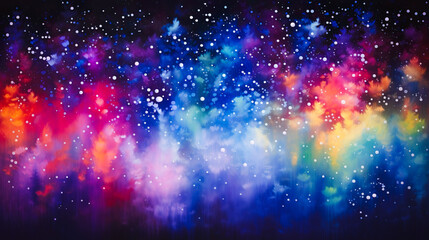 黒背景に虹色の抽象的な水彩イラスト背景