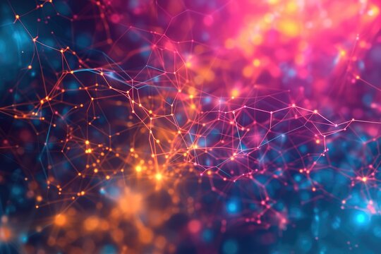 Neural network abstract background, glowing colors