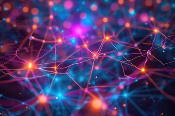 Fototapeta premium Neural network abstract background, glowing colors