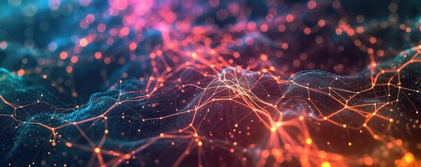 Neural network abstract background, glowing colors - obrazy, fototapety, plakaty