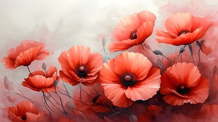 Vibrant Red Poppies in Artistic Illustration