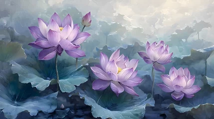 Foto op Canvas Serene Lotus Pond in Ethereal Light © FEROHORA