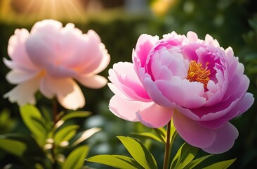 Obraz premium Light pink peonies planting groing floral beauty bitany agriculture wallpaper backgtound copy space