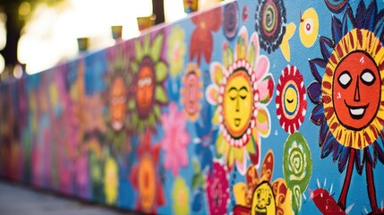 Closeup of vibrant cultural symbols painted on a wall in support of inclusion