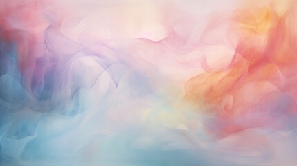 Obraz premium Soft pastel hues gently illuminate a thick cloud of smoke, creating a peaceful and dreamlike atmosphere in this abstract light painting.