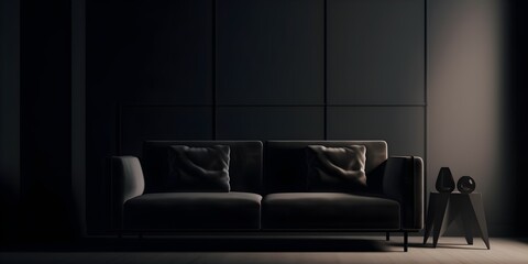 Black sofa on black color background