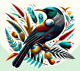 tui bird illustration 