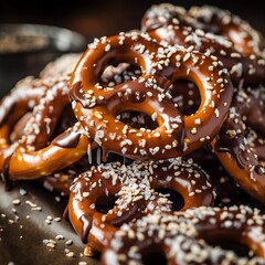 Treat yourself to the luscious indulgence of chocolate-covered pretzels, featuring a perfect balance of sweet chocolate and a sprinkle of sea salt. A delightful snack that satisfies both sweet and sal