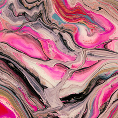 Obraz premium Vibrant, colorful and fluid abstract paint texture background in a modern and contemporary style with shades of pink, white, black, cyan, magenta