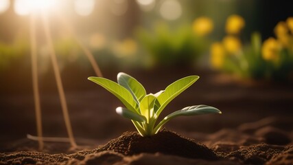 Obraz premium Gardening planting seeding farm sunny day agriculture groing leave greenery ground copy space banner