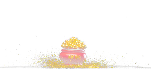 Gold Ingot Chinese Money pot fly with dust particle in air. Chinese new year Yuanbao gold pot...
