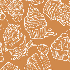 Lamas personalizadas con tu foto Tasty sweet cupcake dessert decorative seamless vector pattern for textile design, fabric print, digital or wrapping, wall paper, background and backdrop, bakery shop decoration, cafe, restaurant menu