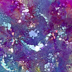 Vibrant, colorful and fluid abstract alcohol ink paint texture background. In a modern and contemporary style with shades of purple, magenta, white, pink, blue
