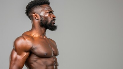 Side Profile of a Fit Black Man With a Beard and No Shirt Generative AI - Powered by Adobe